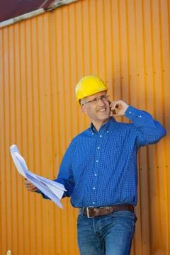 Architect using mobile phone Stock Photos