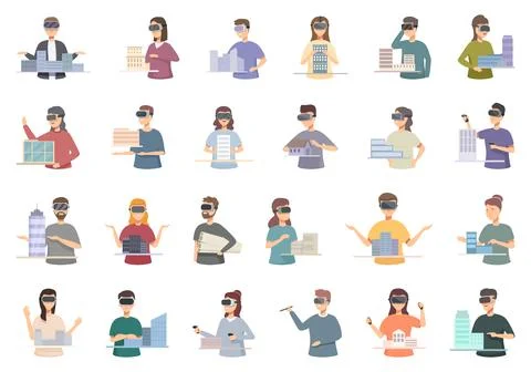 Architect of virtual reality icons set cartoon vector. Digital vr Stock Illustration