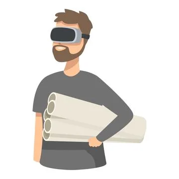 Architect with vr headset and blueprints Illustrazione stock