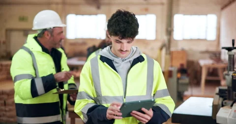 Architect, walking and happy man with tablet on construction site, inspection or Vídeos de archivo 337988843