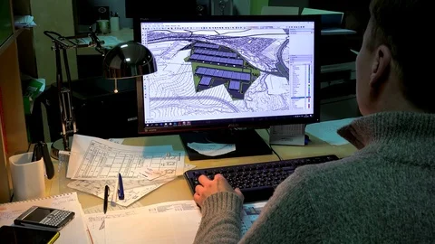 Architect at work with a CAD Software. Stock Footage