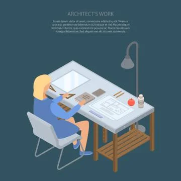 Architect work concept background, isometric style Illustrazione stock