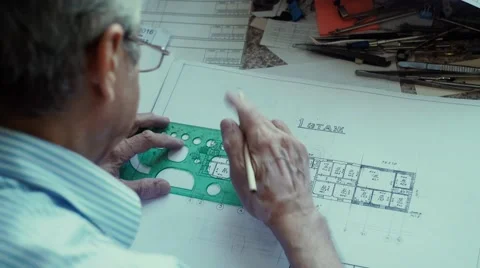 Architect at work. Drawing. Draftsman. Male architect Stock-Footage 68146610