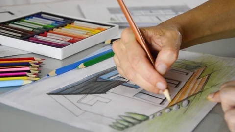 Architect at work drawing plans. Stock Footage 90640617