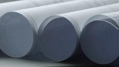 Architect working on blueprint close up Stock Footage 72552880