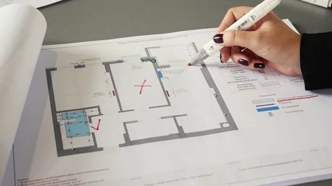 Architect Working On Blueprint Stock Footage 101426685