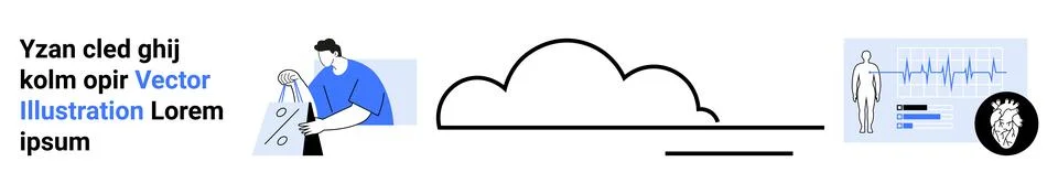 Architect working with blueprints, cloud connectivity icon, medical data moni Stock Illustration