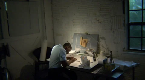 Architect working on drafting table. Stock Footage 965863