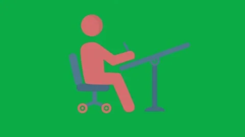 Architect working on drawing table animation on green screen background for vide Stock Footage 332151302