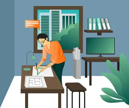 Architect working at his desk Stock Illustration