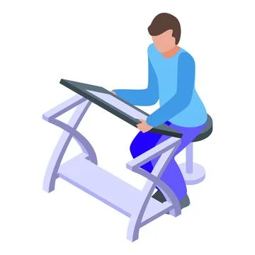 Architect working on a new project using a drawing board sitting on a stool Stock Illustration