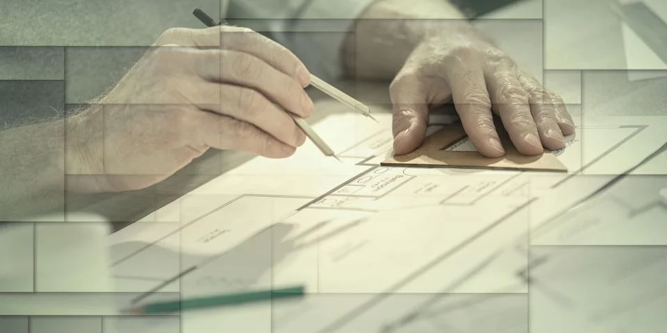 Architect working on a project, geometric pattern Stock Photos