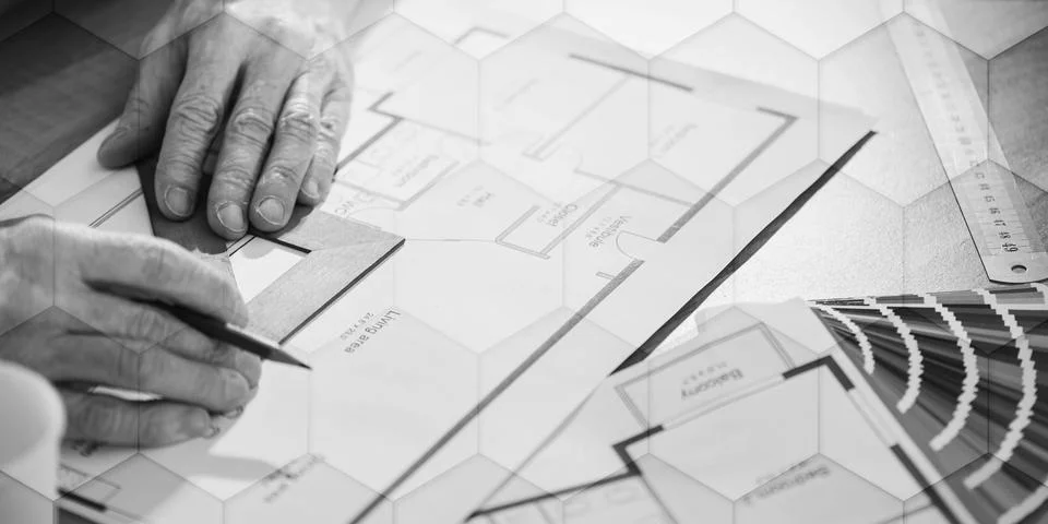 Architect working on a project, geometric pattern Stock Photos