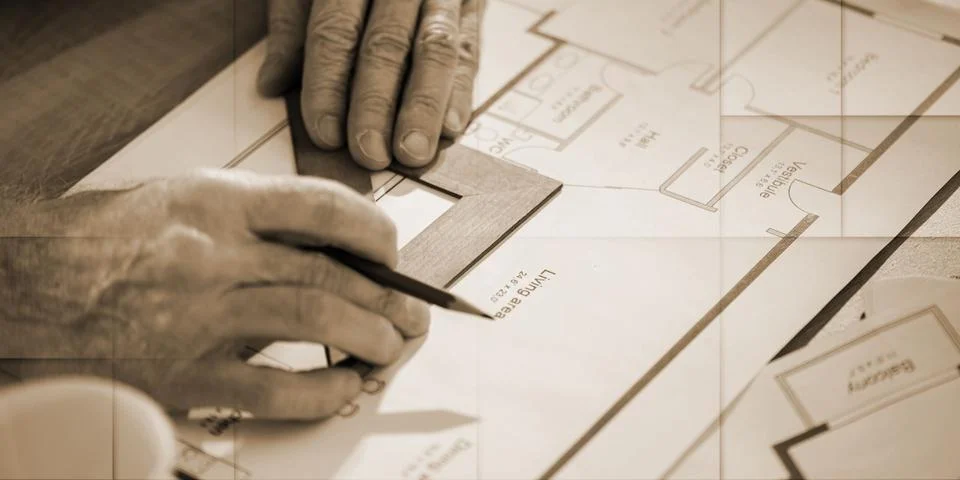 Architect working on a project, geometric pattern Stock Photos