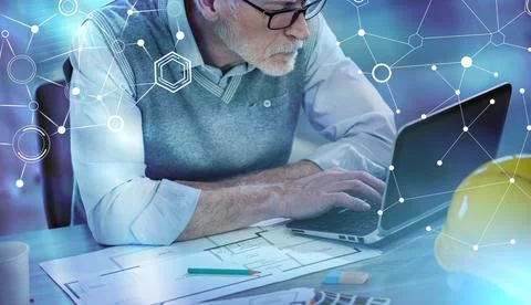 Architect working on a project; light effect Stock Photos