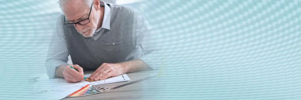 Architect working on a project; panoramic banner Stock Photos