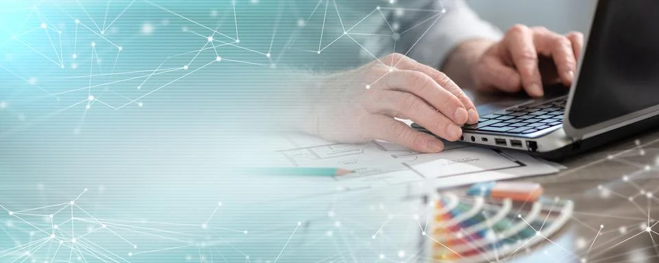 Architect working on a project; panoramic banner Stock Photos