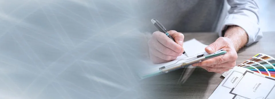 Architect working on a project; panoramic banner Stock Photos