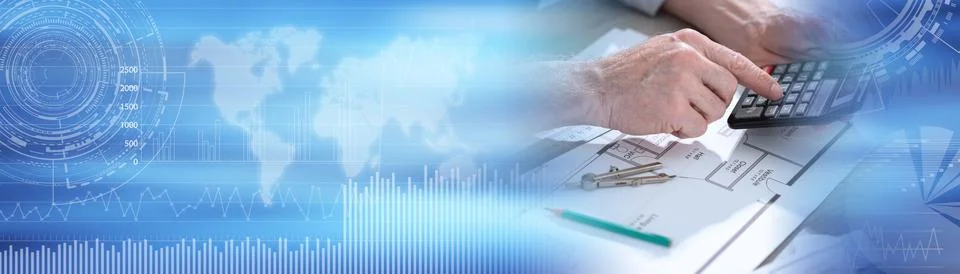 Architect working on a project; panoramic banner Stock Photos