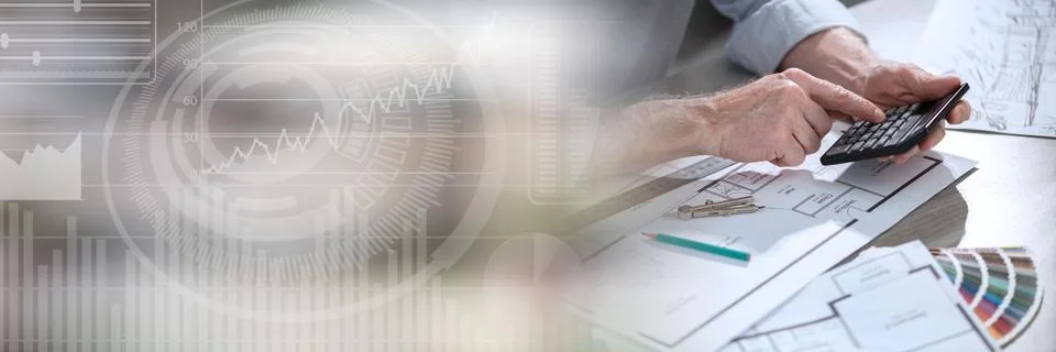 Architect working on a project; panoramic banner Stock Photos