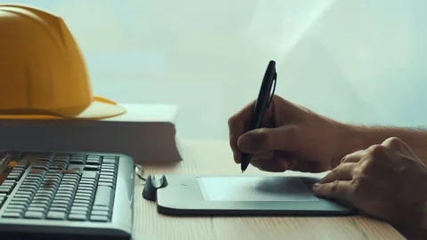 Architect working with sketch pen tablet Video stock 81660007