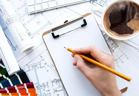 Architect workplace top view Stock Photos