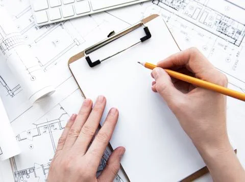 Architect workplace top view Stock Photos
