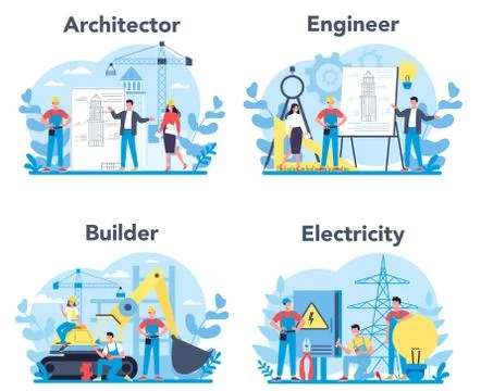 Architecting and building profession set. Construction and engineering Stock Illustration