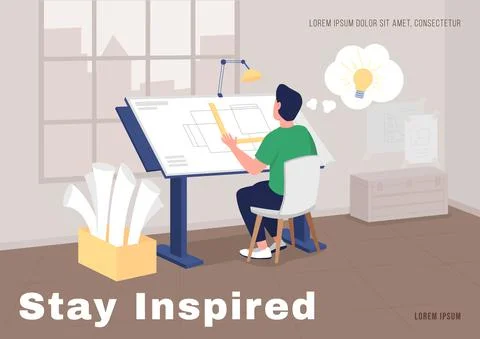 Architector at work poster flat vector template Stock Illustration