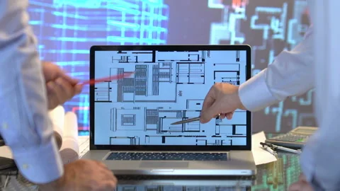 Architects analysing blueprints Stock-Footage 210554072