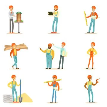 Architects And Construction Workers House Construction Process From Project To Stock Illustration