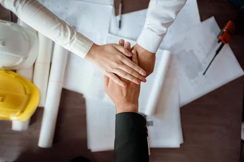 Architects and engineers teamwork join hands together. Foto stock
