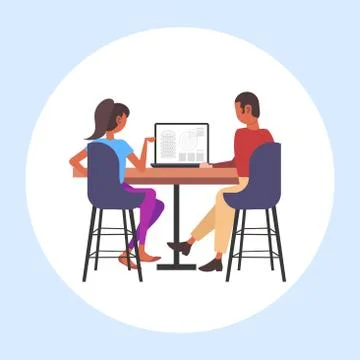 Architects couple using laptop engineers drafting house project on computer Stock Illustration