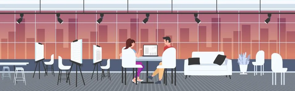 Architects couple using laptop engineers drafting house project on computer Stock Illustration