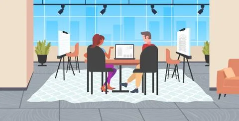 Architects couple using laptop engineers drafting house project on computer Stock Illustration