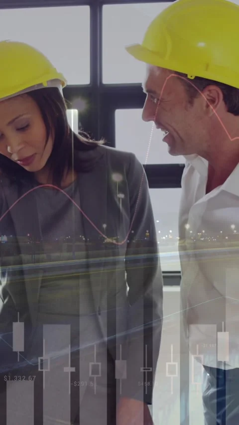 Architects discussing about building plans 4k Stock Footage 341658304