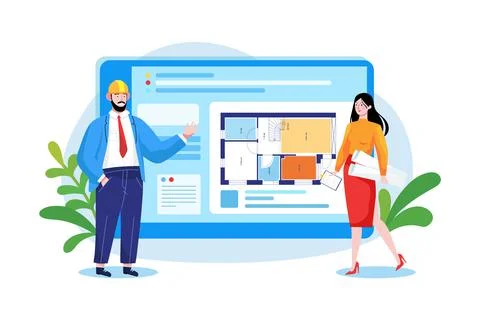 Architects doing the building plan vector illustration Ilustración de archivo