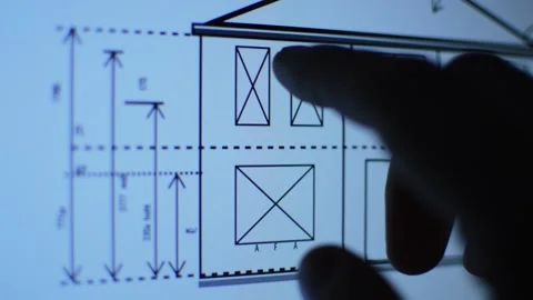 Architect's hand analyze digital blueprint on the computer screen. Stock-Footage 237435138