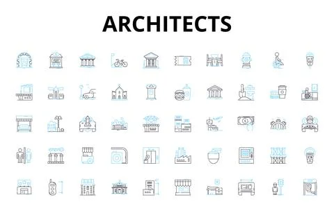 Architects linear icons set. Design, Blueprint, Building, Construction Ilustración de archivo