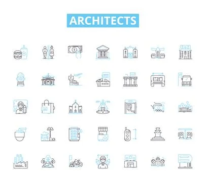 Architects linear icons set. Design, Blueprint, Building, Construction Ilustración de archivo