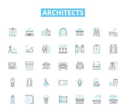 Architects linear icons set. Design, Blueprint, Building, Construction Ilustración de archivo
