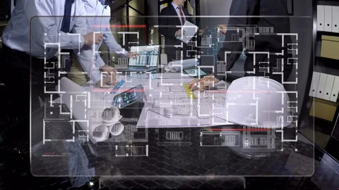  Architects Looking Blueprints Stock Footage 210551457