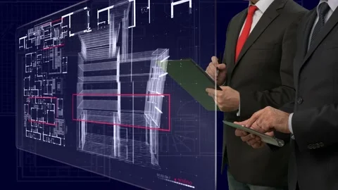 Architects Looking Futuristic Screen  Vídeo Stock 200750920