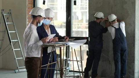 Architects planning color scheme of flat interior Stock Footage 149075341