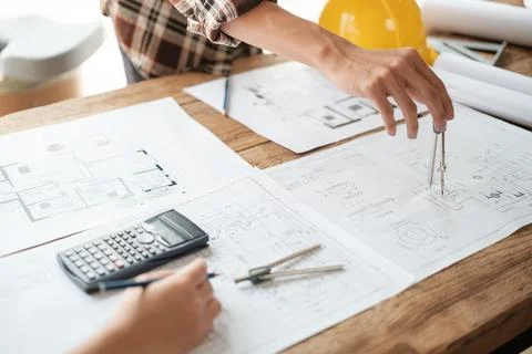 Architects talking at the table Teamwork and Workflow Creation Concepts, Close Stock Photos