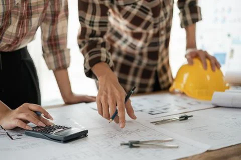 Architects talking at the table Teamwork and Workflow Creation Concepts, Close Stock Photos