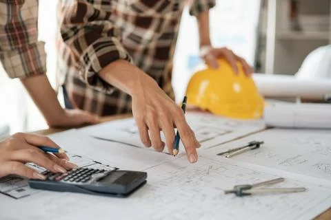 Architects talking at the table Teamwork and Workflow Creation Concepts, Close Stock Photos