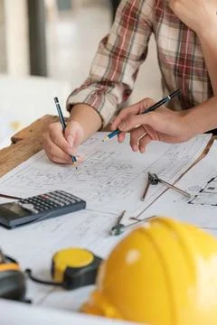 Architects talking at the table Teamwork and Workflow Creation Concepts, Close Stock Photos