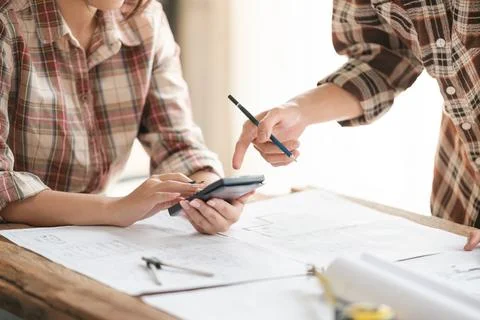 Architects talking at the table Teamwork and Workflow Creation Concepts, Close Stock Photos