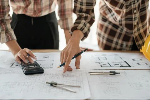 Architects talking at the table Teamwork and Workflow Creation Concepts, Close Stock Photos